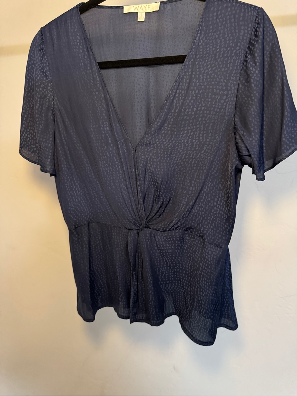 Wayf Navy Twist-Front V-Neck Peplum Blouse